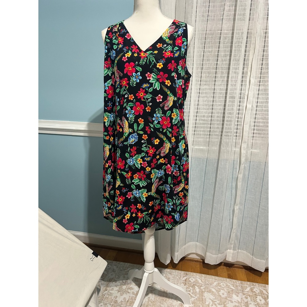 Old Navy Women's Tropical Hummingbird Floral V-Neck Sleeveless Shift Dress L